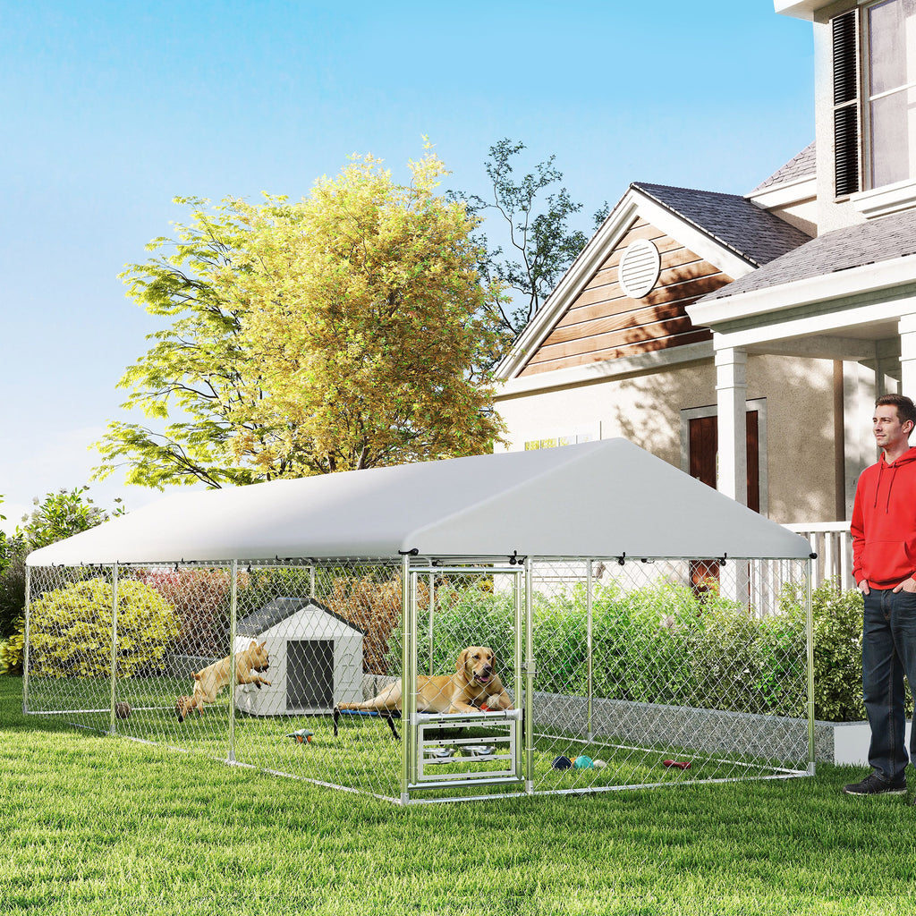 Outdoor Dog Kennel With Adjustable & Rotatable Bowl Rack, Waterproof Cover, Secure Lock, 19.7 X 7.5 X 5.2